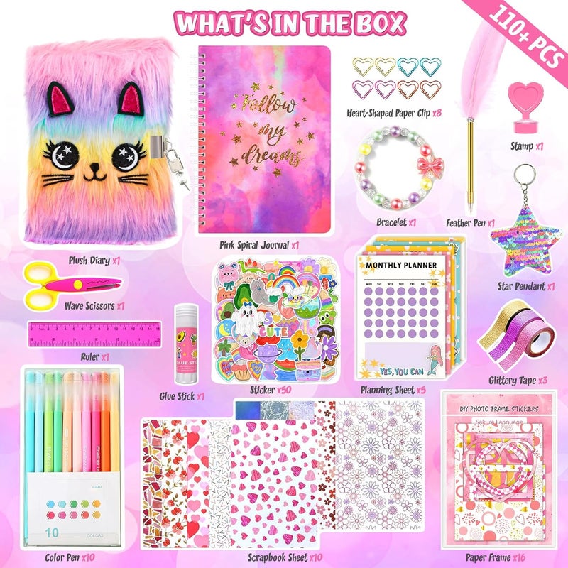 OFFIGIFT 2-Pack DIY Journal Kit for Girls Ages 8-12 13 14 Year Olds, Birthday Gifts for Teen Girls, 110pcs Cute Scrapbook Supplies Stationary, Journaling Art Crafts Trendy Stuff for Kids, Cat Diary with Lock - Image 3